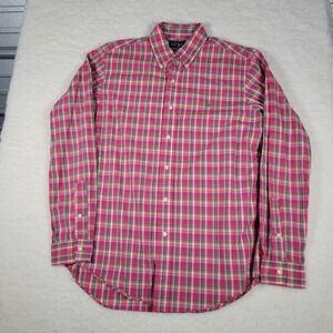 VTG Ralph Lauren Button Down Mens Size M Pink Green Plaid Custom Fit Long Sleeve